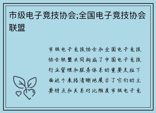 市级电子竞技协会;全国电子竞技协会联盟